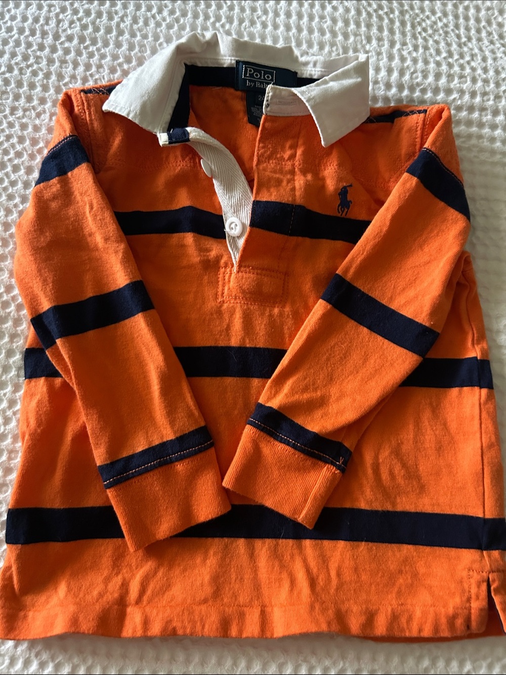 Polo by Ralph Lauren Orange & Navy Striped Long Sleeve Rugby Top